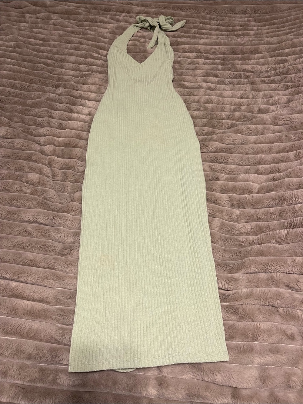 Halter Ribbed Midi Dress in Light Sage